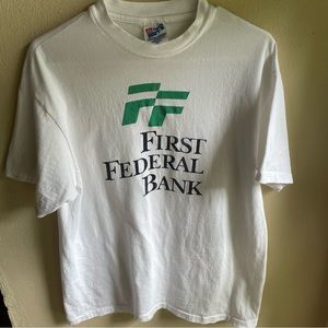 Vintage 90's Y2K First Federal Savings Bank Tshirt. Single Stitch. Hanes. Large